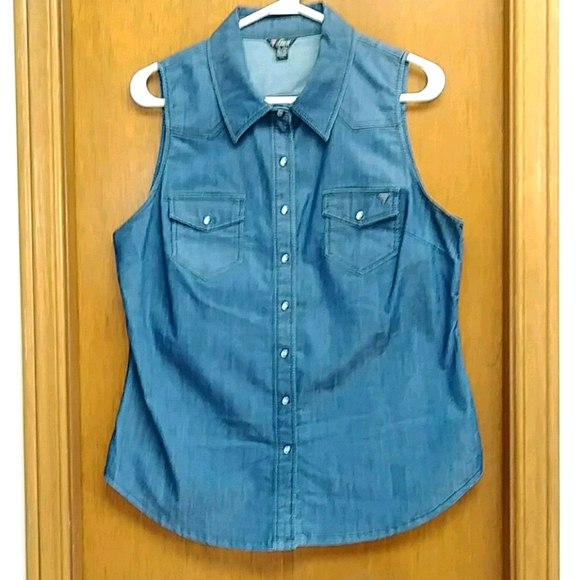 GUESS denim button down top - Picture 1 of 6